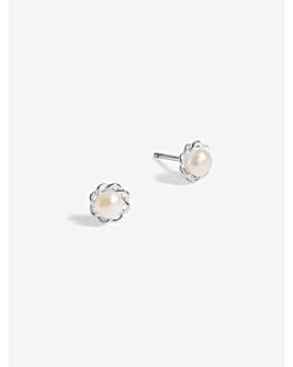 Simply Silver Sterling Silver 925 Polished and Pearl Flower Stud Earrings