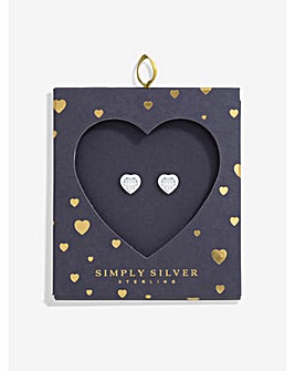 Simply Silver Sterling Silver 925 Heart Stud Earrings - Gift Boxed