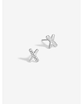 Simply Silver Sterling Silver 925 Polished And Crystal Kiss Stud Earrings