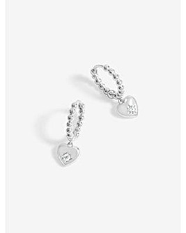 Simply Silver Sterling Silver 925 Starburst Heart Beaded Hoop Earrings