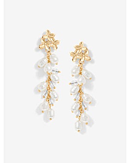 Mood Gold Triple Flower Pearl Cluster Drop Earrings