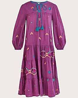 Monsoon Geometric Embroidered Midi Dress