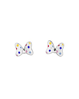 Sterling Silver Minnie Mouse Polka Dot Bow Stud Earrings