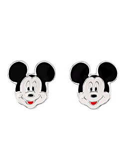 Sterling Silver Mickey Mouse Enamel Stud Earrings