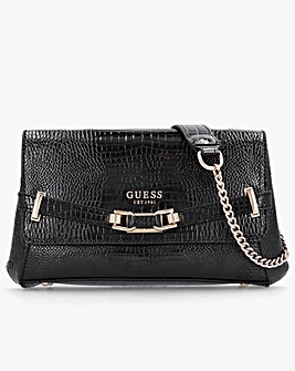 Guess Silvye Black Moc Croc Shoulder Bag