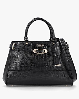 Guess Silvye Luxury Black Moc Croc Satchel Bag