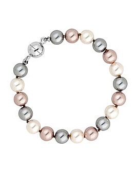 Triple tone pearl chain magnetic bracelet