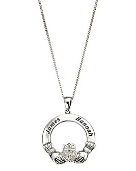Sterling Silver Personalised Diamond Claddagh Pendant