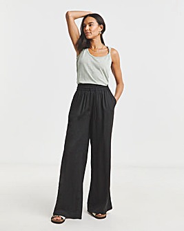 Black Tie Waist Linen Wide Leg Trousers