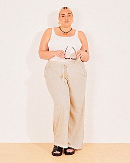 Stone Tie Waist Linen Wide Leg Trouser