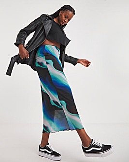 Tie Dye Mesh Overlay Midi Skirt