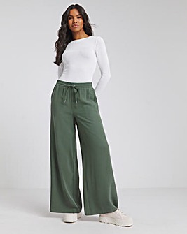 Green Premium Tie Waist Wide Leg Trousers