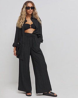 Black Textured Wide Leg Trousers