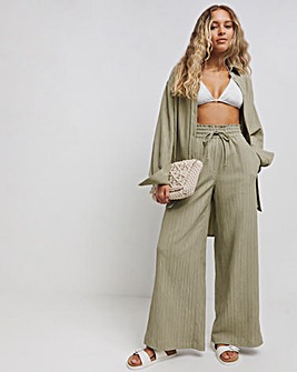 Sage Textured Wide Leg Trousers