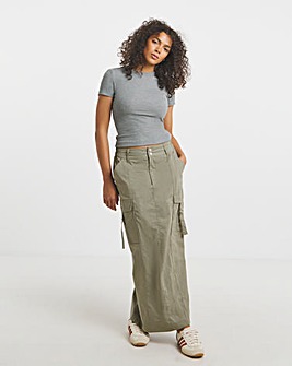 Khaki Plush Cargo Tech Midi Skirt