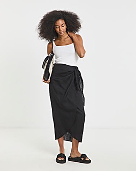 Black Linen Wrap Midaxi Skirt