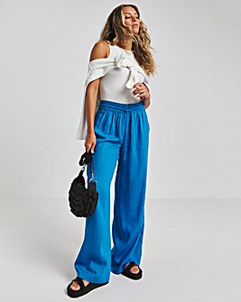 Cobalt Tie Waist Wide Leg Linen Trousers