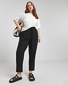 Black Tie Waist Linen Tapered Trousers