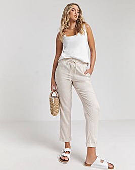 Stone Tie Waist Linen Tapered Trousers