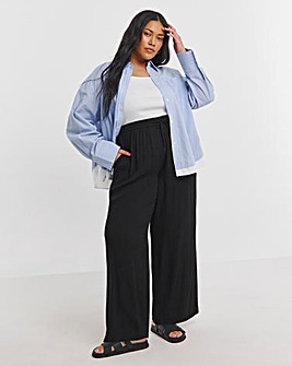 Black Crinkle Wide Leg Trousers