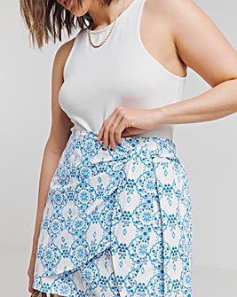 Blue Print Tie Wrap Skort