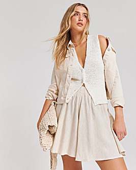 Stone Floaty Linen Shorts