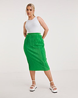 Green Plisse Midi Tube Skirt