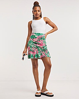 Tropical Print Drawcord Flippy Mini Skirt