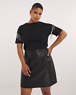 Black Pocket Detail Stretch PU Mini Skirt