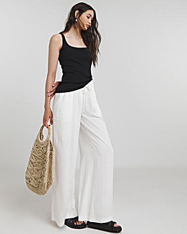 White Tie Waist Wide Leg Linen Trousers