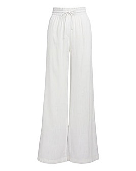 Simply Be White Tie Waist Wide Leg Linen Trousers