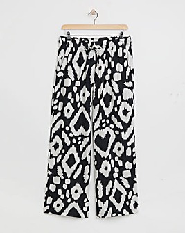 Mono Print Tie Waist Wide Leg Linen Trousers