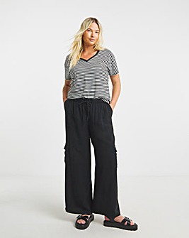 Black Drawcord Waist Utility Wide Leg Trousers