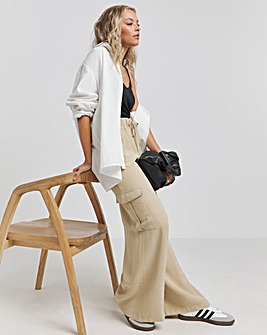 Camel Drawcord Waist Utility Wide Leg Trousers