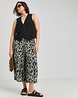 Green Print Wide Leg Woven Culottes