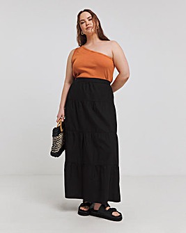 Black Tiered Cotton Maxi Skirt