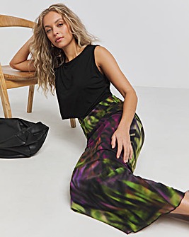 Abstract Print Mesh Maxi Skirt