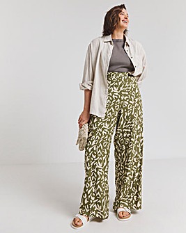 Green Animal Print Wide Leg Trousers