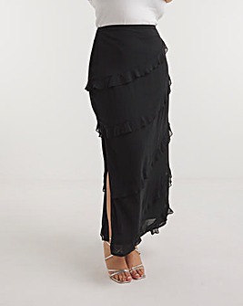 Black Tiered Ruffle Maxi Skirt