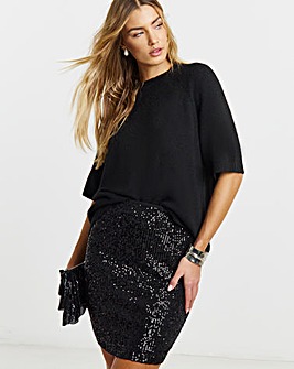 Simply Be Black Stretch Sequin Mini Skirt