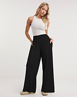 Textured Jersey Wide Leg Trousers with Shirred Waist