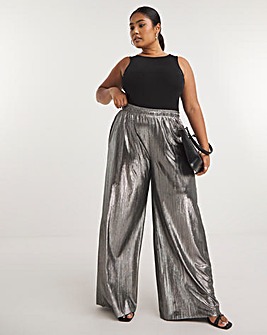 Metallic Plisse Wide Leg Trousers