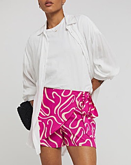 Pink Print Tie Waist Wrap Skort