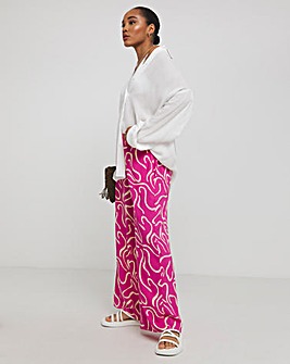 Pink Print Wide Leg Trousers