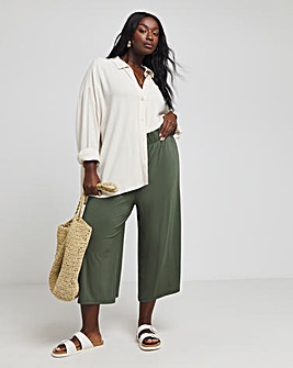 Khaki Jersey Wide Leg Culottes