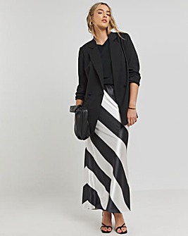 Mono Stripe Print Satin Maxi Skirt