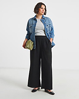 Black Jersey Textured Wide Leg Trousers