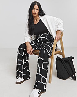 Abstract Print Textured Jersey Wide Leg Trousers