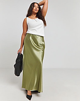 Khaki Satin Maxi Skirt