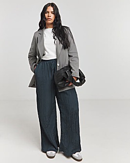 Navy Crinkle Satin Wide Leg Trousers